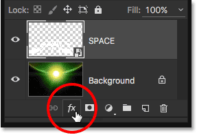 Clicking the Layer Effects icon in the Layers panel.