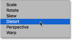 Choosing the Distort transform option.