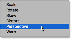 Choosing the Perspective transform option.