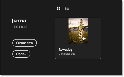 Clicking the thumbnail in the Recent Files area of the Start screen.