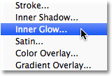 Memilih Glow gaya lapisan batin. Image © 2012 Photoshop Essentials.com