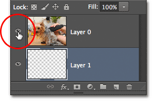 Mengklik ikon visibilitas lapisan dalam panel Layers. Image © 2012 Photoshop Essentials.com