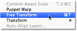 Selecting the Free Transform command in Photoshop. Image © 2012 Photoshop Essentials.com