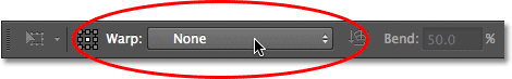 The Warp option in the Options Bar in Photoshop. Image © 2012 Photoshop Essentials.com