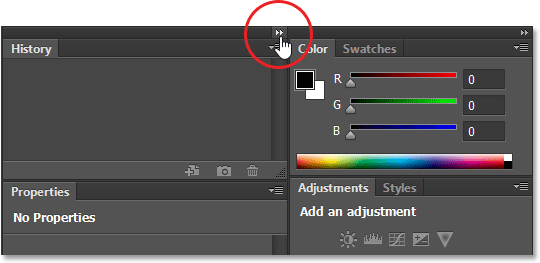 Mengklik ikon runtuh kolom panel kedua. Gambar © 2013 Steve Patterson, Photoshop Essentials.com