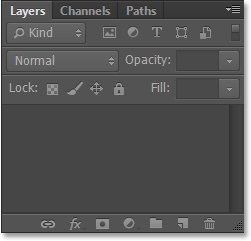 Panel Layers, dengan Saluran dan Jalan panel dikelompokkan dengan itu. Gambar © 2013 Steve Patterson, Photoshop Essentials.com