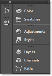 Ikon dan nama muncul untuk panel di kolom utama. Gambar © 2013 Steve Patterson, Photoshop Essentials.com