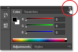 Collapsing the main column of panels in Photoshop CS6. Image © 2013 Steve Patterson, Photoshop Essentials.com