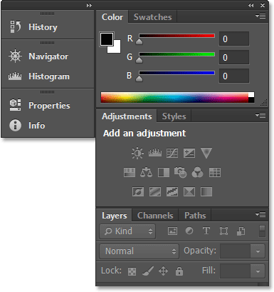 More panels have been added to the second column. Image © 2013 Steve Patterson, Photoshop Essentials.com