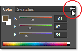 Clicking the panel's menu icon in Photoshop CS6. Image © 2013 Steve Patterson, Photoshop Essentials.com