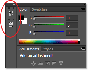 The second panel column in Photoshop CS6. Image © 2013 Steve Patterson, Photoshop Essentials.com