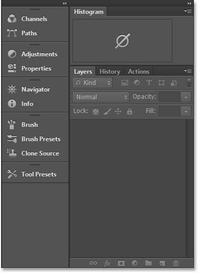 A custom panel layout in Photoshop CS6. Image © 2013 Steve Patterson, Photoshop Essentials.com