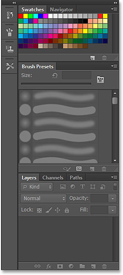 Panel utama dalam ruang kerja di Photoshop CS6 Lukisan. Gambar © 2013 Steve Patterson, Photoshop Essentials.com