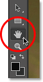 Selecting the Hand Tool from the Tools panel in Photoshop. Image © 2014 Steve Patterson, Photoshop Essentials.com