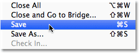 Selecting the File > Save command in Photoshop CS6. Image © 2012 Steve Patterson, Photoshop Essentials.com