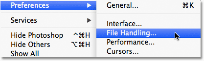 Selecting the File Handling preferences in Photoshop CS6. Image © 2012 Steve Patterson, Photoshop Essentials.com