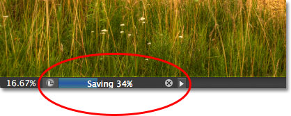 Save progress bar di jendela dokumen di Photoshop CS6. Image © 2012 Steve Patterson, Photoshop Essentials.com