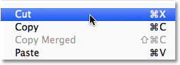 Selecting Cut from the Edit menu in Photoshop. Image © 2011 Photoshop Essentials.com