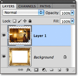 The Layers panel showing the photo added above the Background layer. Image © 2011 Photoshop Essentials.com