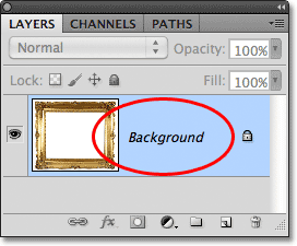 The Background layer in the Layers panel in Photoshop. Image © 2011 Photoshop Essentials.com