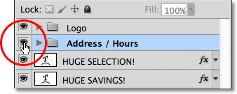Clicking the visibility icon for the new layer group. Image © 2011 Photoshop Essentials.com