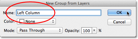 Selecting the New Group from Layers option in the Layers panel menu. Image © 2011 Photoshop Essentials.com