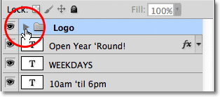 Clicking the triangle icon to open the layer group. Image © 2011 Photoshop Essentials.com