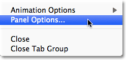 Choosing Panel Options from the Layers panel menu. Image © 2011 Photoshop Essentials.com