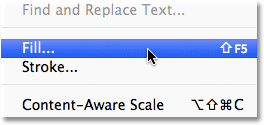 Selecting the Fill command in Photoshop. Image © 2011 Photoshop Essentials.com