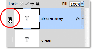 Turning on a layer in the Layers panel. Image © 2011 Photoshop Essentials.com