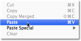 Go to Edit > Paste. Image © 2011 Photoshop Essentials.com