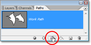 Clicking the 'Load path as selection' icon at the bottom of the Paths palette