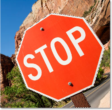 The stop sign is now selected after converting the path into a selection.