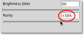 Increasing the Purity option for the brush to +50% in Photoshop. Image © 2010 Photoshop Essentials.com