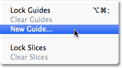 The New Guide command in Photoshop. Image © 2011 Photoshop Essentials.com