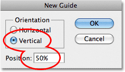 Photoshop New Guide dialog box. Image © 2011 Photoshop Essentials.com