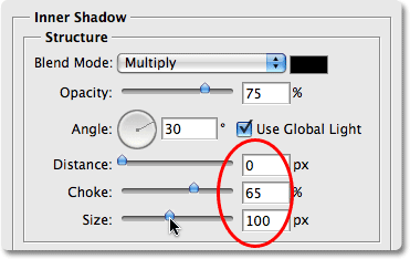 Pilihan Inner Shadow di Photoshop. Gambar � 2008 Photoshop Essentials.com.