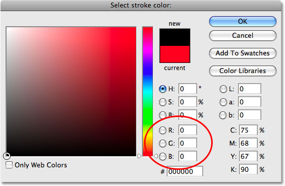 The Color Picker di Photoshop. Gambar © 2008 Photoshop Essentials.com.