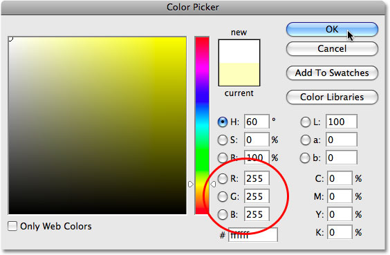 The Color Picker di Photoshop. Gambar © 2008 Photoshop Essentials.com.