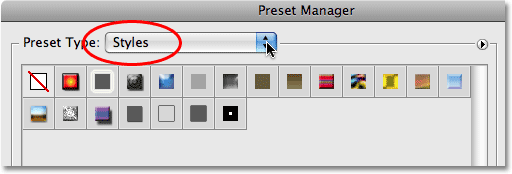 Preset Manager di Photoshop. Gambar © 2008 Photoshop Essentials.com.