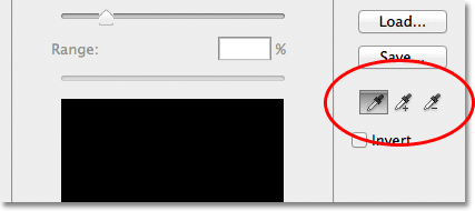 The Eyedropper Tool, Add to Sample Tool and Subtract from Sample Tool in the Color Range dialog box. Image © 2012 Photoshop Essentials.com