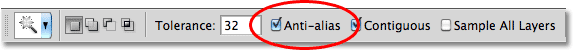 The Anti-alias option for the Magic Want. Image © 2010 Photoshop Essentials.com