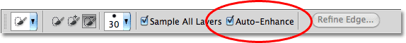 The Auto-Enhance option for the Quick Selection Tool. Image © 2010 Photoshop Essentials.com
