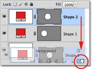 Menyeret lapisan Shape turun ke Bin Sampah di panel Layers. Gambar © 2011 Photoshop Essentials.com