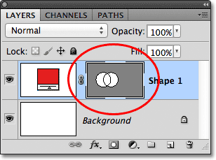 Kedua bentuk kini menjadi bagian dari vektor mask tunggal. Gambar © 2011 Photoshop Essentials.com