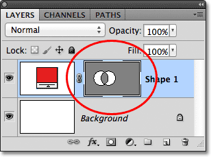 Kecualikan Tumpang Tindih Area Bentuk opsi menambahkan kedua bentuk vektor mask yang sama. Gambar © 2011 Photoshop Essentials.com