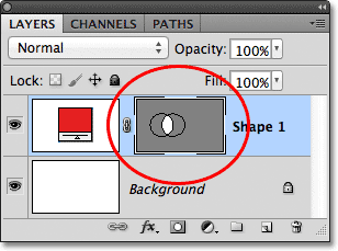 The Intersect Shape Area menambahkan opsi kedua bentuk vektor mask yang sama. Gambar © 2011 Photoshop Essentials.com