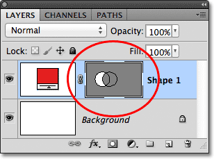 Kedua bentuk ditambahkan ke vektor mask yang sama. Gambar © 2011 Photoshop Essentials.com