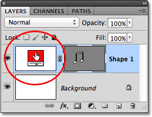 The color swatch on the Shape layer in the Layers panel. Image © 2011 Photoshop Essentials.com