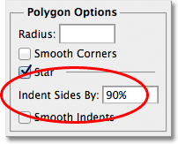 The Indent Sides By pilihan dalam Options Polygon di Photoshop. Gambar © 2011 Photoshop Essentials.com